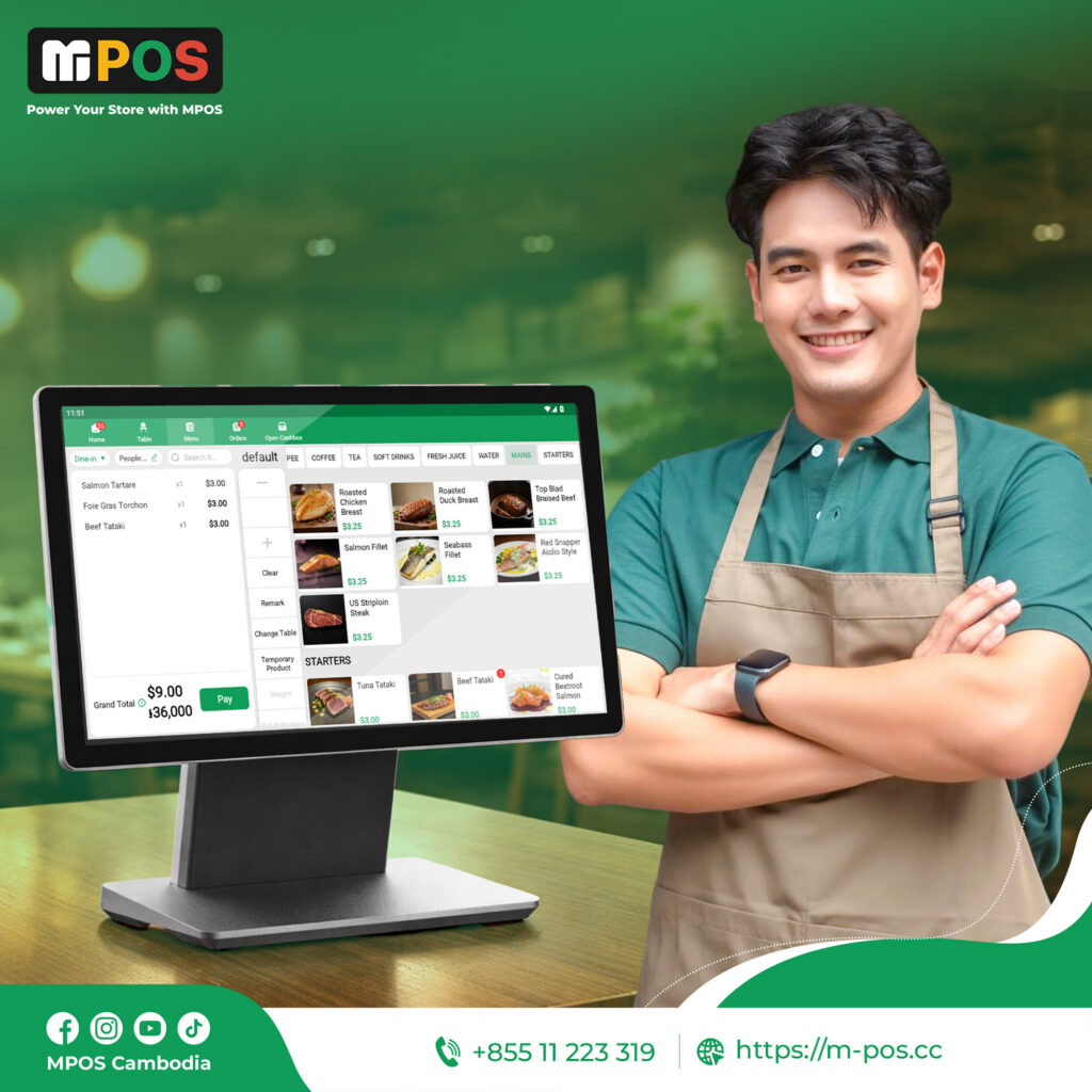 POS System functions for a restaurant in Cambodia